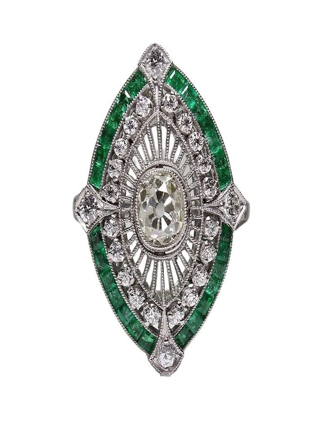 Hsitgexf Marquise Vintage Eternity Emerald Ring Multi-Colored Gemstone Cocktail Rings Cubic Zirconia CZ Promise Ring Engagement Wedding Anniversary Band Ring for Women (US Size 7) - Image 1